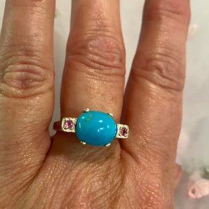 Sterling Silver Turquoise and Pink Sapphire Ring